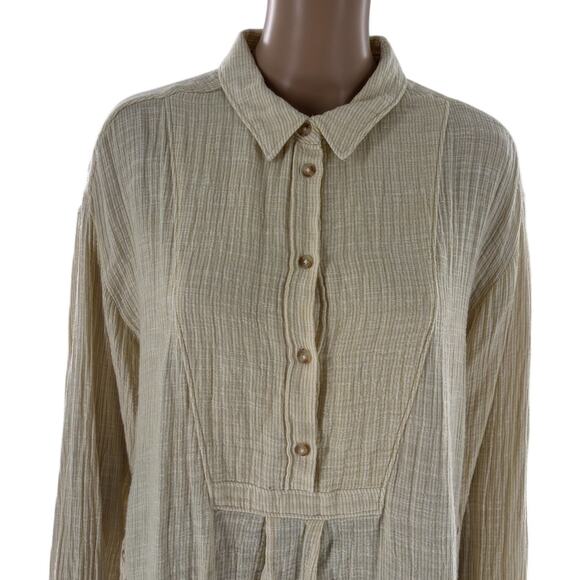 Anthropologie Yellow Striped V-Neck Cotton Popover Button Down Shirt - Picture 5 of 12